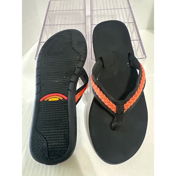 Rainbow Sandals Womens Flip Flops Black Orange Braided Straps - Picture 3 of 9